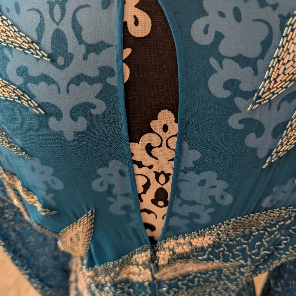 AJ Bari VTG Silk Blue Sequin Beaded Dress 10 - Picture 7 of 10